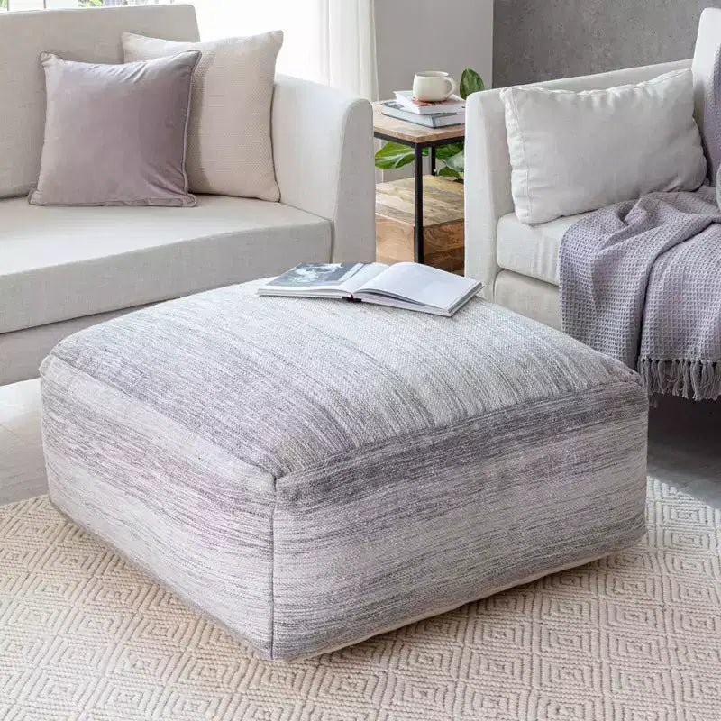 Ottoman Grigio/Avorio - Mobile Imbottito Quadrato Contemporaneo Fatto a Mano, Design Ombre, 35"x35"x16"