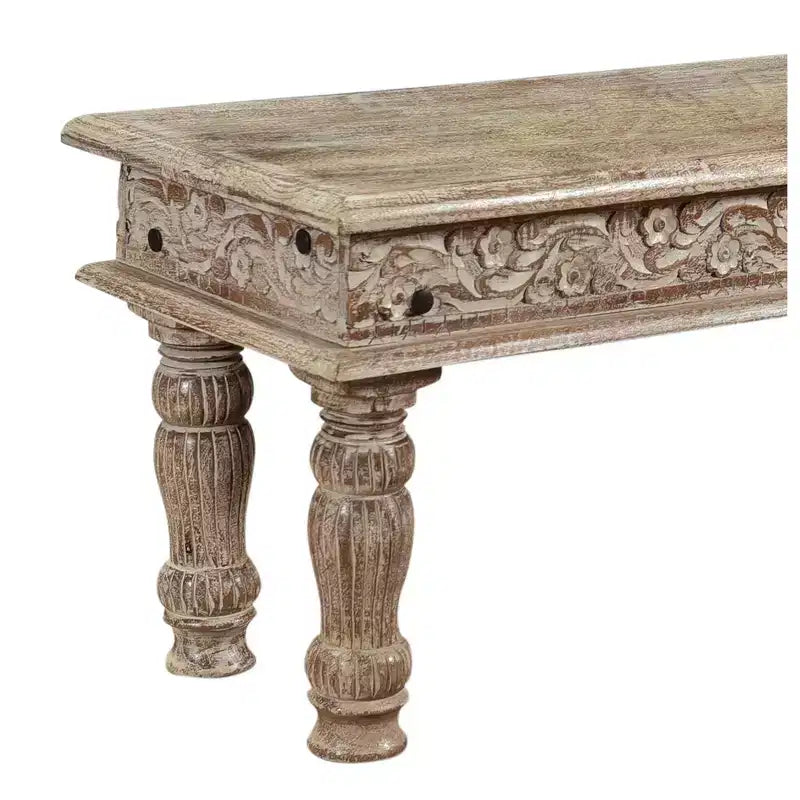 Panca intagliata in legno di mare marrone - Design rustico con venature del legno per camera da letto, ingresso