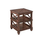 Tavolino da salotto quadrato 21" in legno con 2 ripiani color ciliegio - Stile Mid-Century, materiale pino