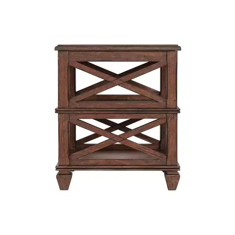 Tavolino da salotto quadrato 21" in legno con 2 ripiani color ciliegio - Stile Mid-Century, materiale pino