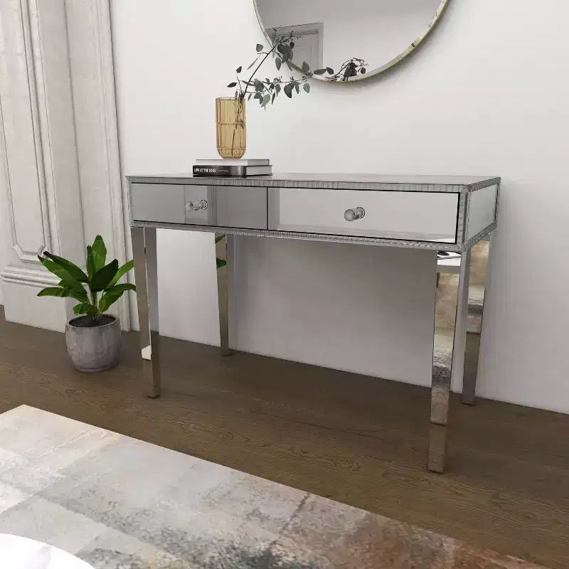 Consolle Scrivania Specchio Glam e Legno Argento