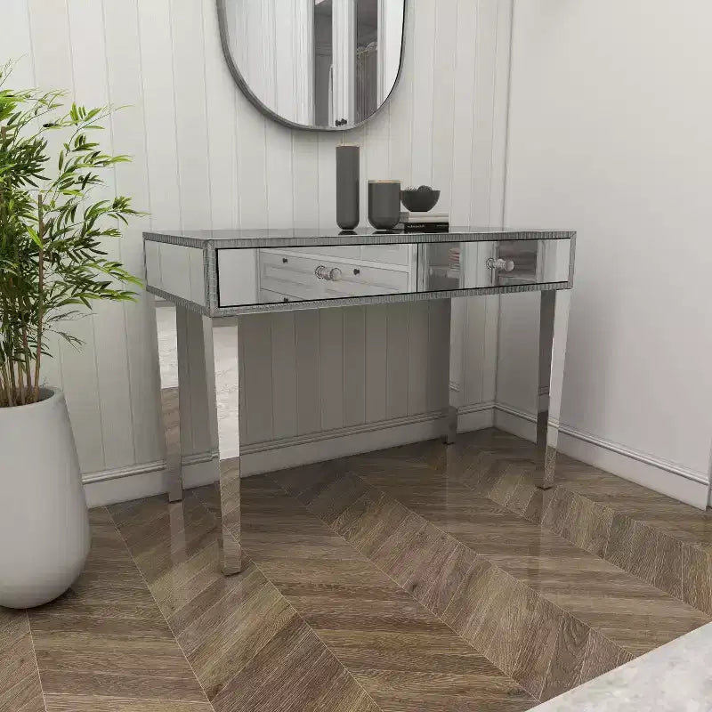Consolle Scrivania Specchio Glam e Legno Argento