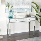 Consolle Scrivania Specchio Glam e Legno Argento