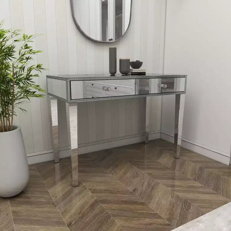 Consolle Scrivania Specchio Glam e Legno Argento