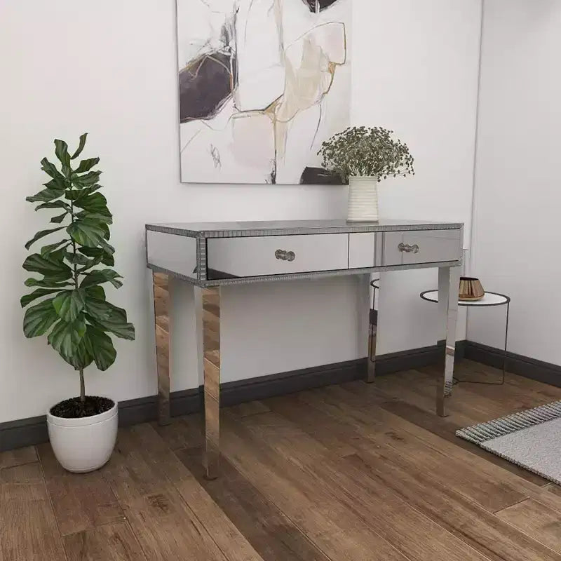 Consolle Scrivania Specchio Glam e Legno Argento