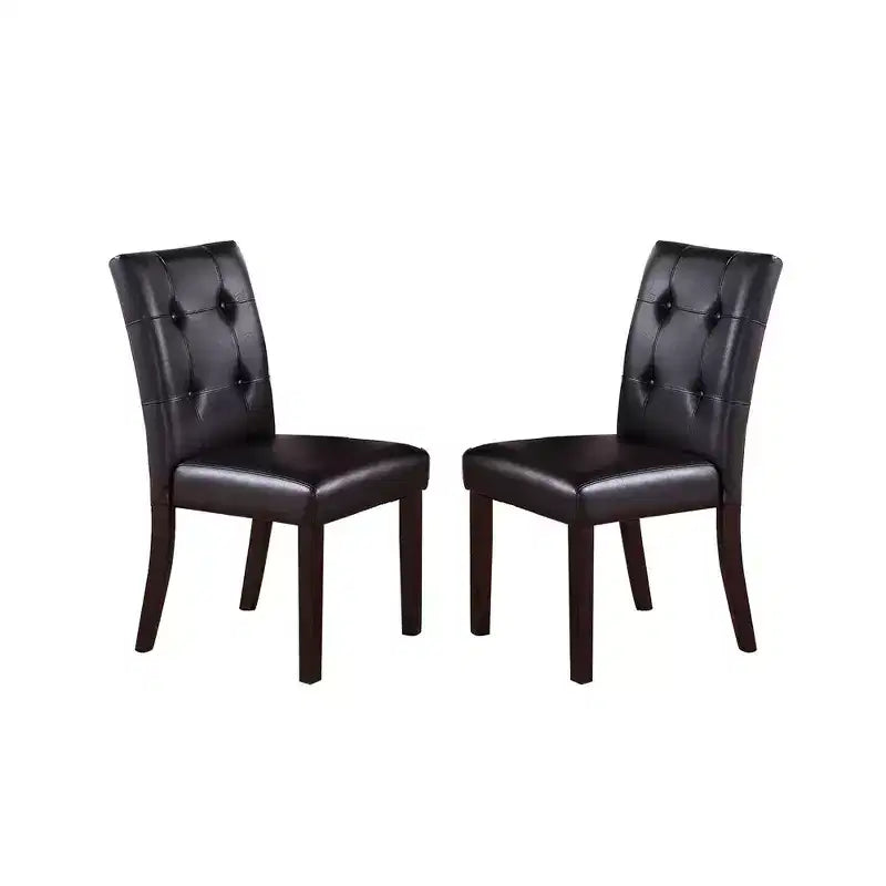 Simple Relax Set of 2 Leroux Upholstered Dining Chairs with Button Tufted in Dark Brown