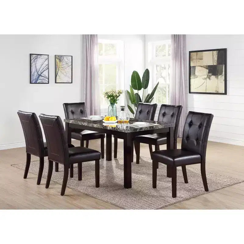 Simple Relax Set di 2 sedie da pranzo imbottite Leroux con bottoni trapuntati, marrone scuro