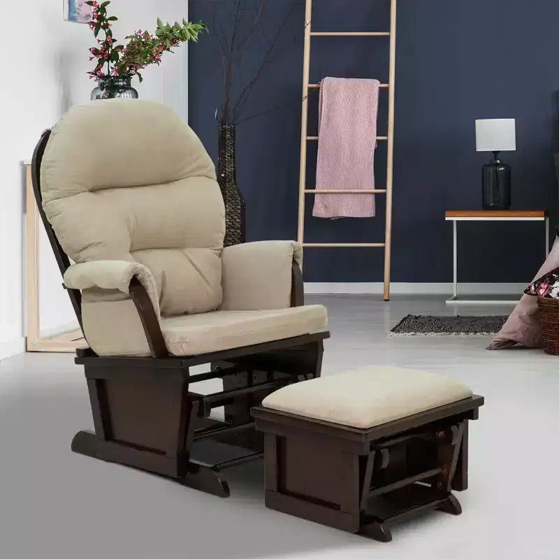 HOMCOM Poltrona a Dondolo con Ottomana, Cuscini Spessi e Base in Legno, Bianco Crema