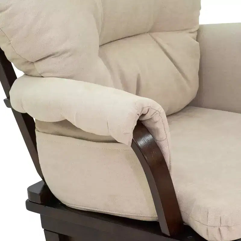 HOMCOM Poltrona a Dondolo con Ottomana, Cuscini Spessi e Base in Legno, Bianco Crema